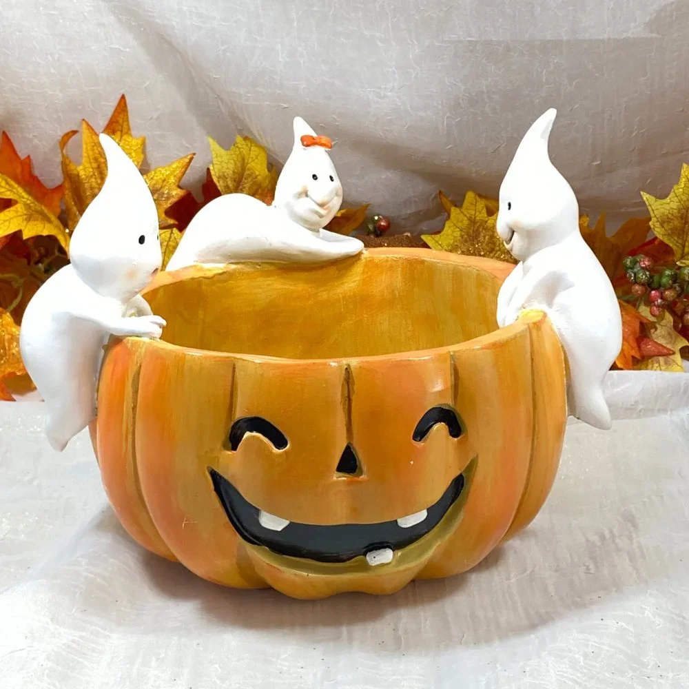 Ghost Trio Jack O Lantern Halloween Candy Bowl